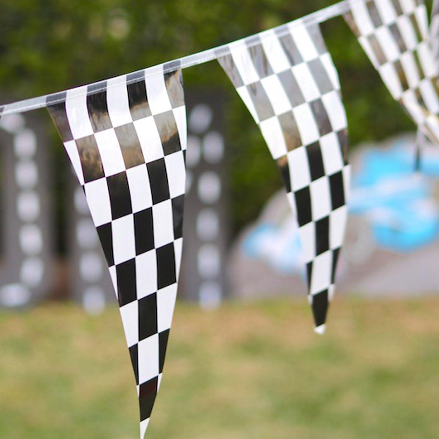 100 Feet Checkered Pennant Banner - 48 Flags (12" x 18") Sports Racing Car Themed Party Decorations