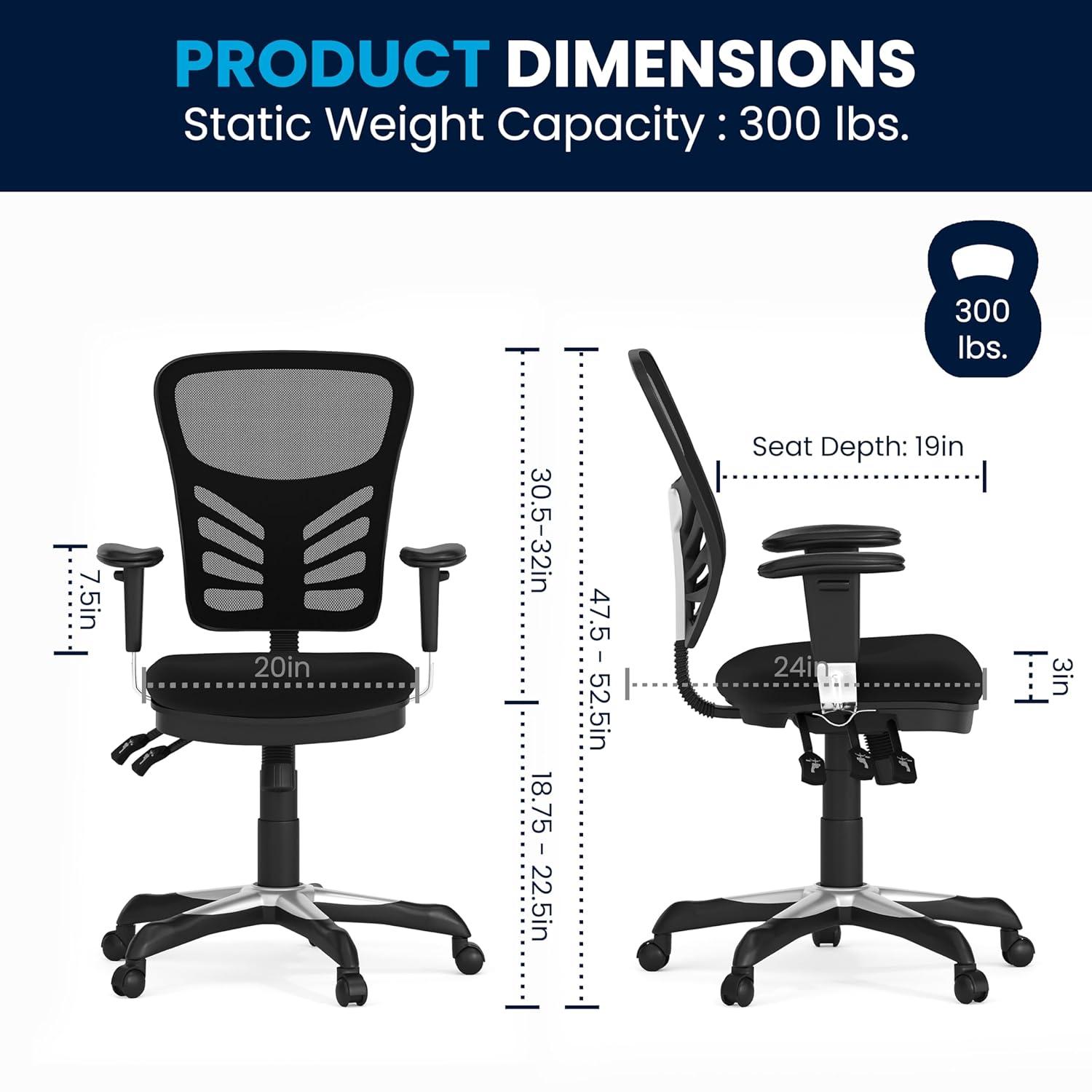 BizChair Mid-Back Black Mesh Multifunction Executive Swivel Ergonomic Office Chair with Adjustable Arms