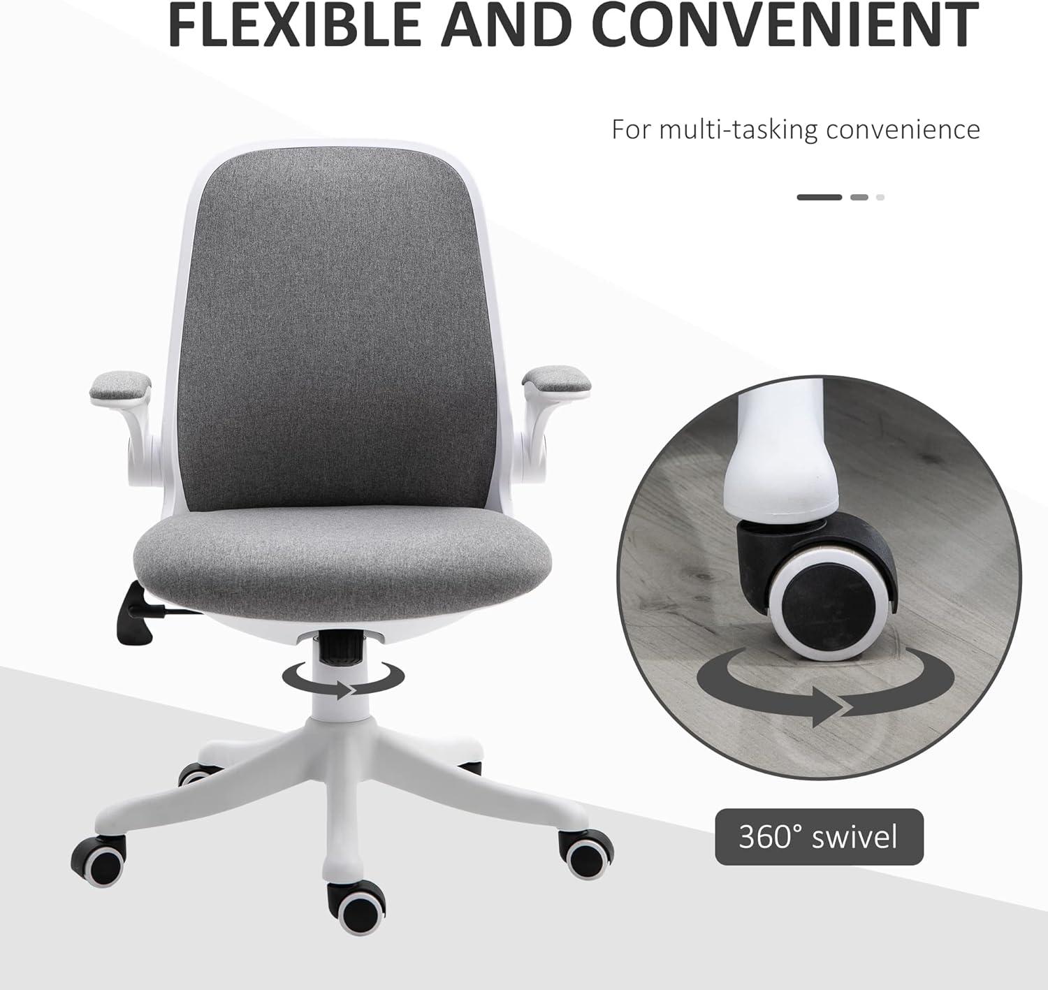 Linen-Touch Fabric Swivel Task Chair with Adjustable Arms and Lumbar Support, Gray