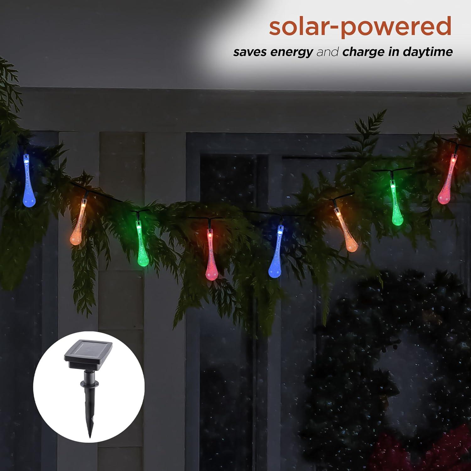 Alpine Corporation 228" 19' Long Solar Powered Multi-Color Dual Function Teardrop String Lights (Set of 2)