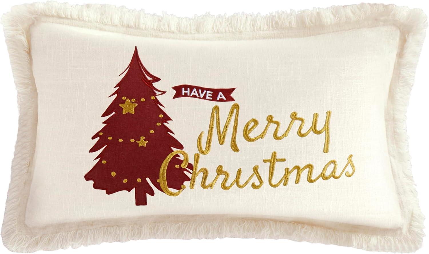 Christmas Pillow Covers 12X20 Set Of 2 - Xmas Decorative Farmhouse Linen Throw Pillow Cases Holiday Sofa Couch Cushion Covers Merry Christmas