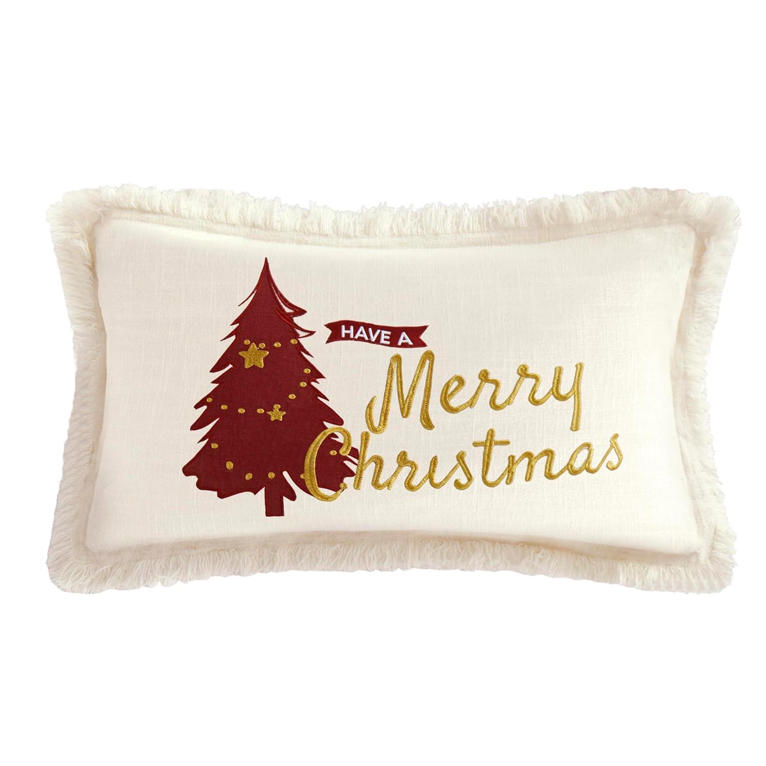 Christmas Pillow Covers 12X20 Set Of 2 - Xmas Decorative Farmhouse Linen Throw Pillow Cases Holiday Sofa Couch Cushion Covers Merry Christmas