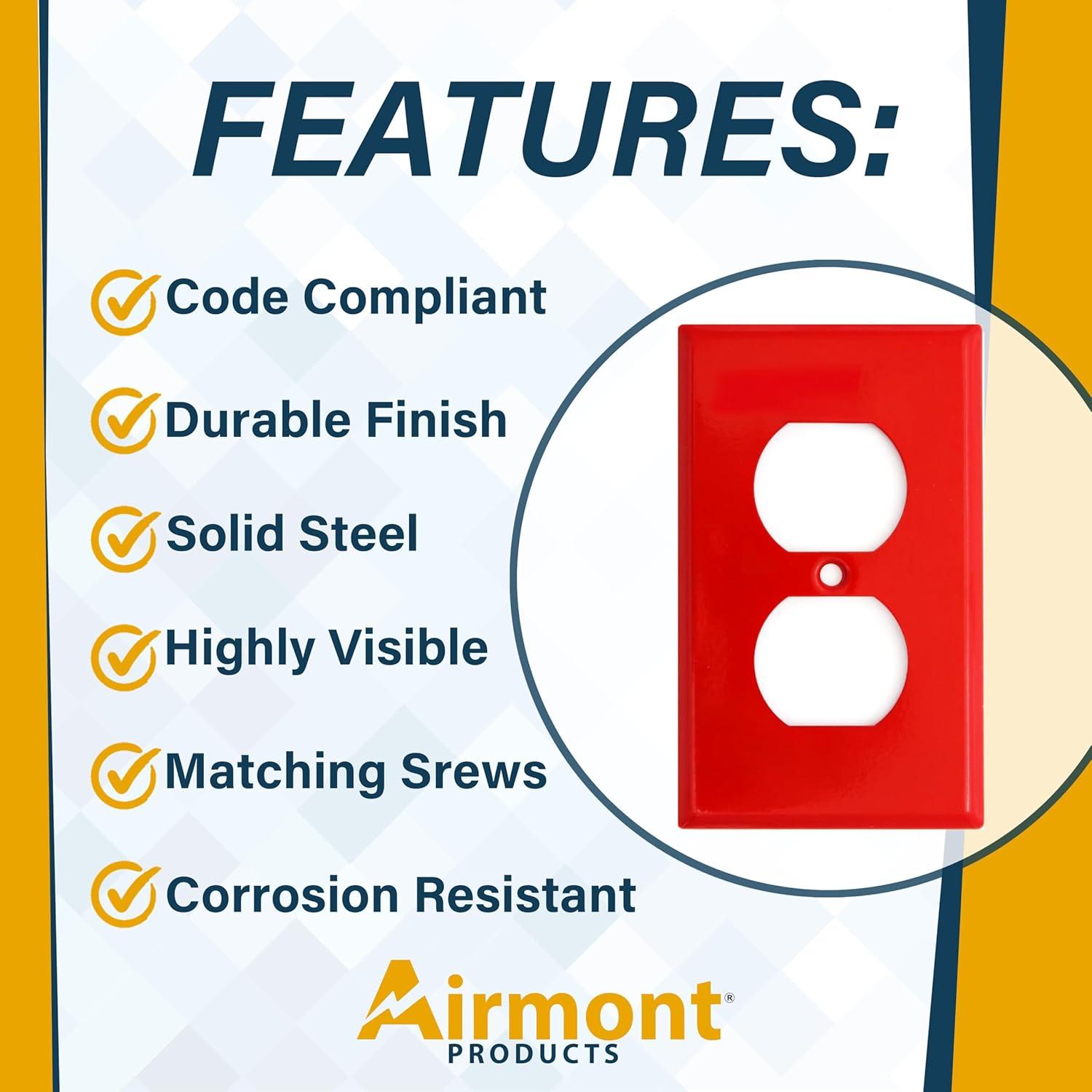 Red Metal 1-Gang Duplex Receptacle Wall Plate