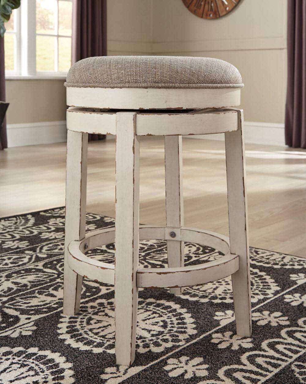 Realyn Upholstered Swivel Counter Height Barstool Beige: Cottage Design, Textured Fabric - Signature Design by Ashley