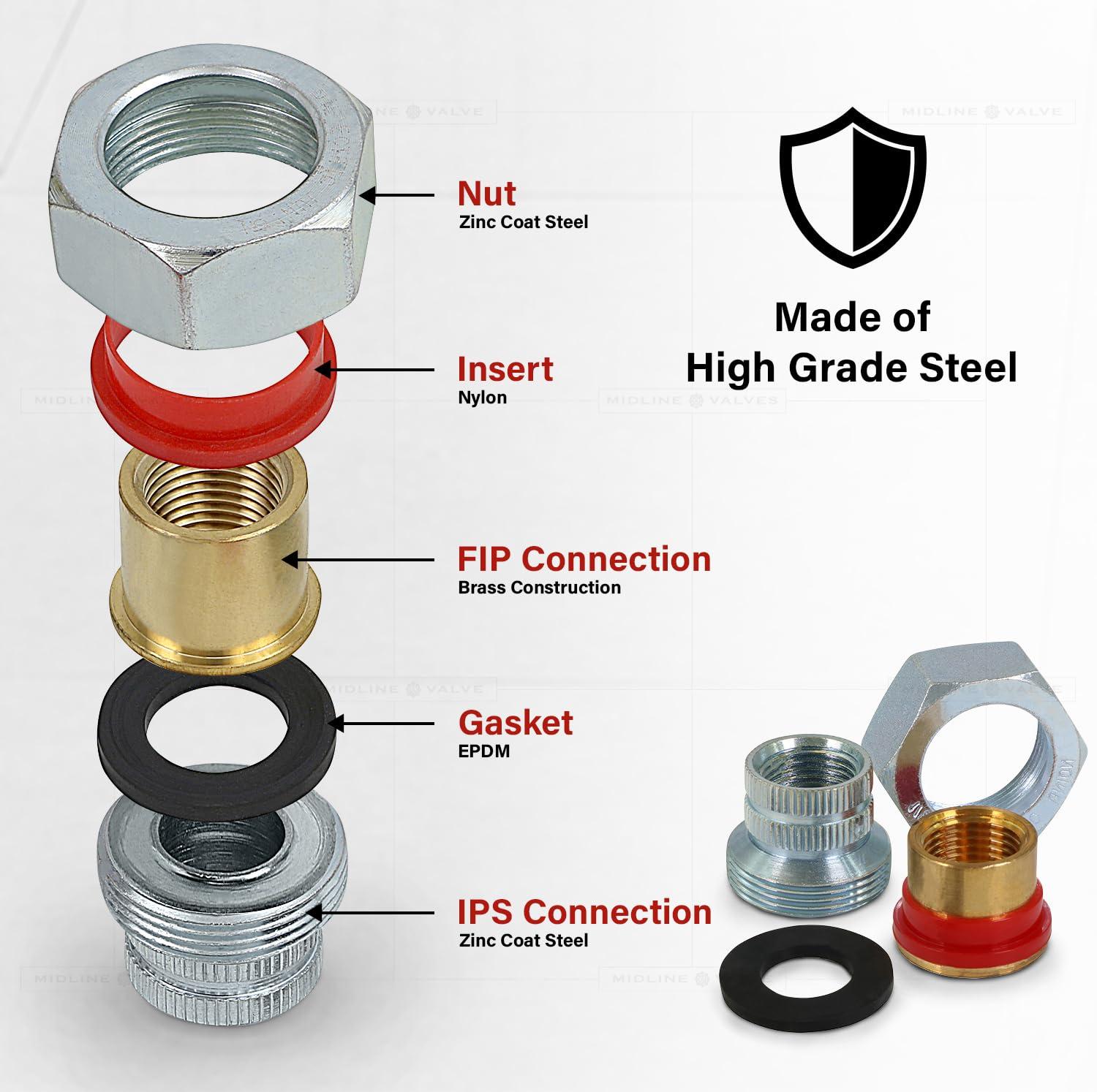 Midline Valve EVGG0114-OM Dielectric Union Pipe Fitting 1-1/4 in. FIP Reduces Electrolysis Brass x Stainless Steel