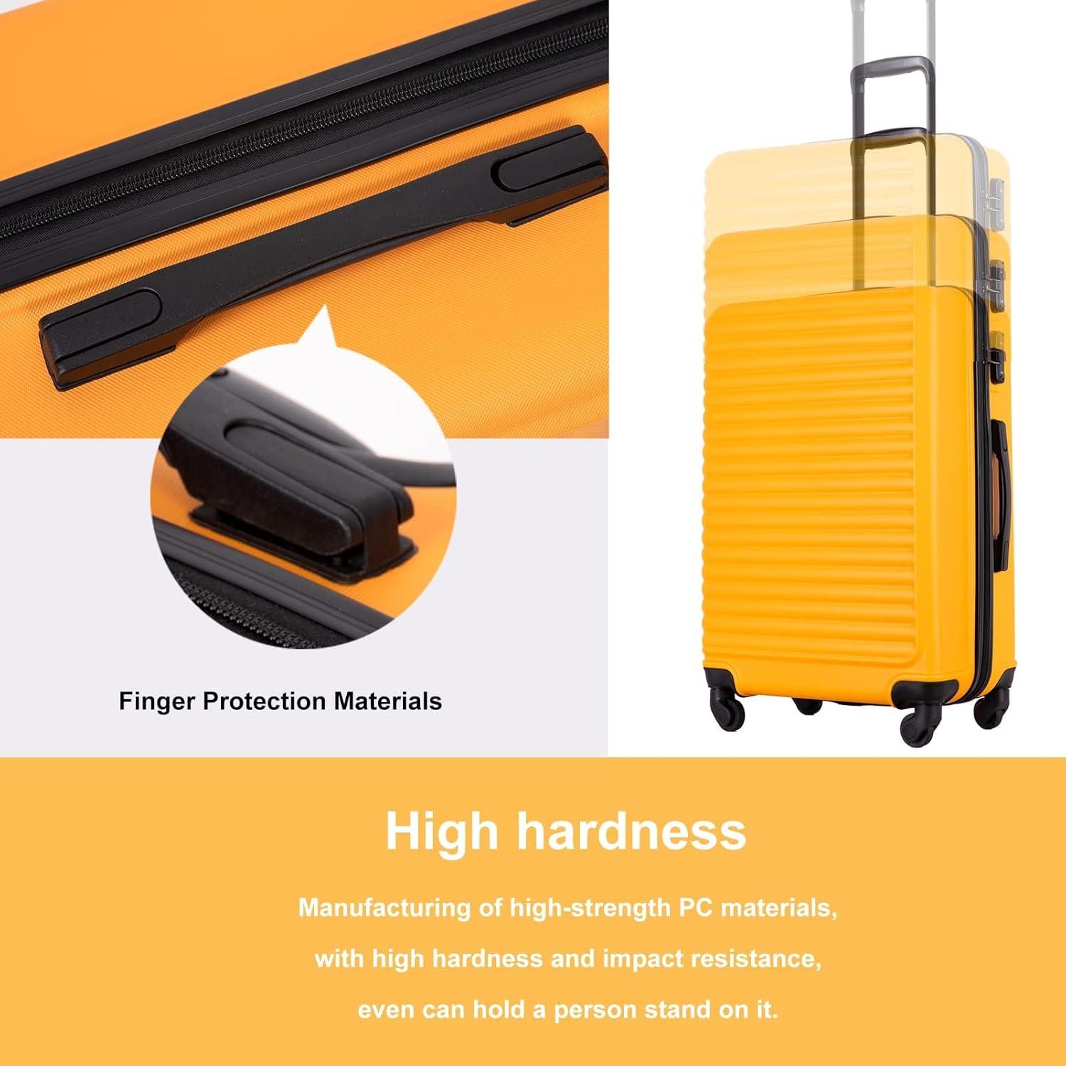 Homeika 3 Piece Luggage Sets, Hardside Suitcase Set with TSA Lock, Multi-Size Hardside Luggage with Spinner Wheels for Travel Trips Business,Orange (20"/24"/28")