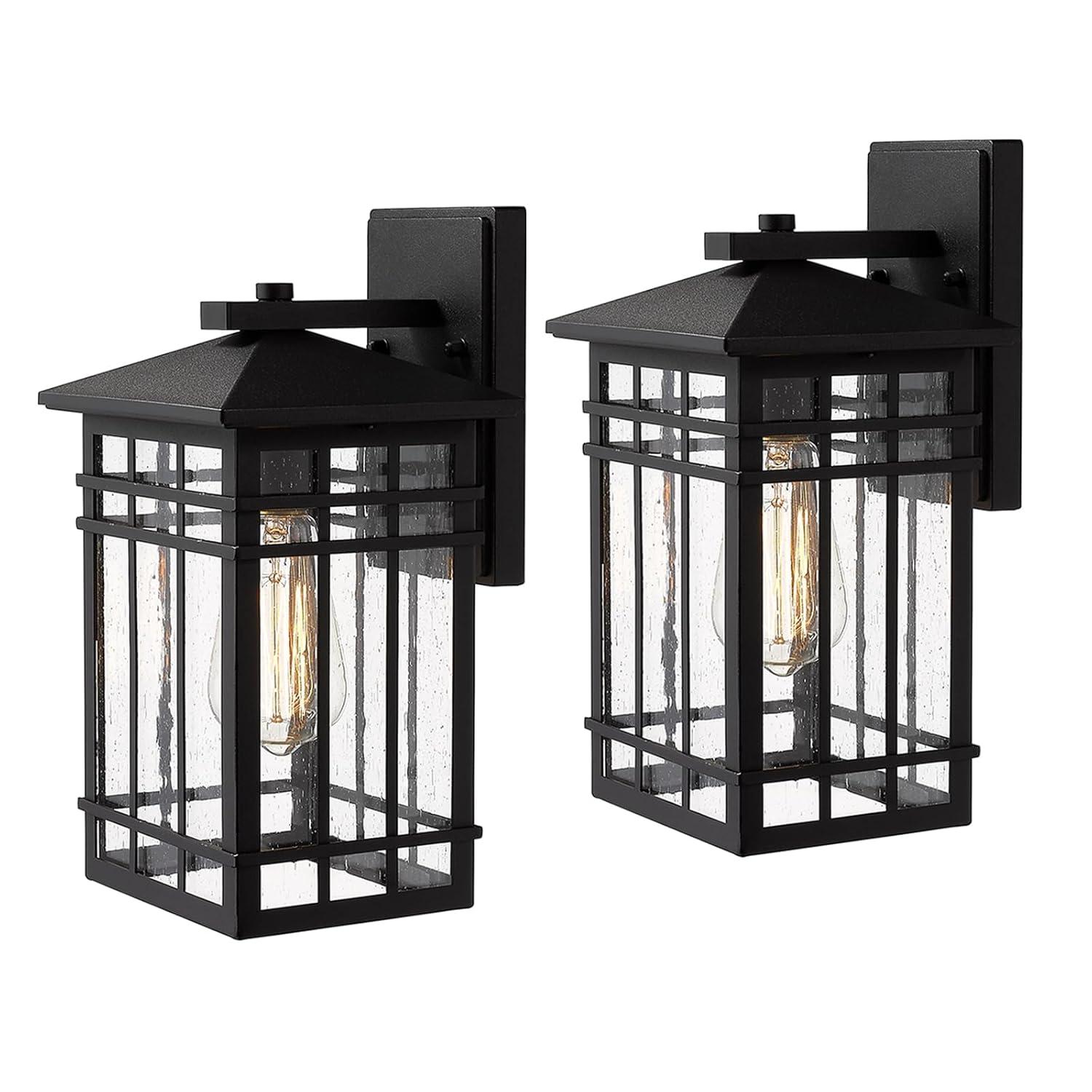 Black Modern Outdoor Wall Lanterns with Tempered Glass Shade, 9.76''