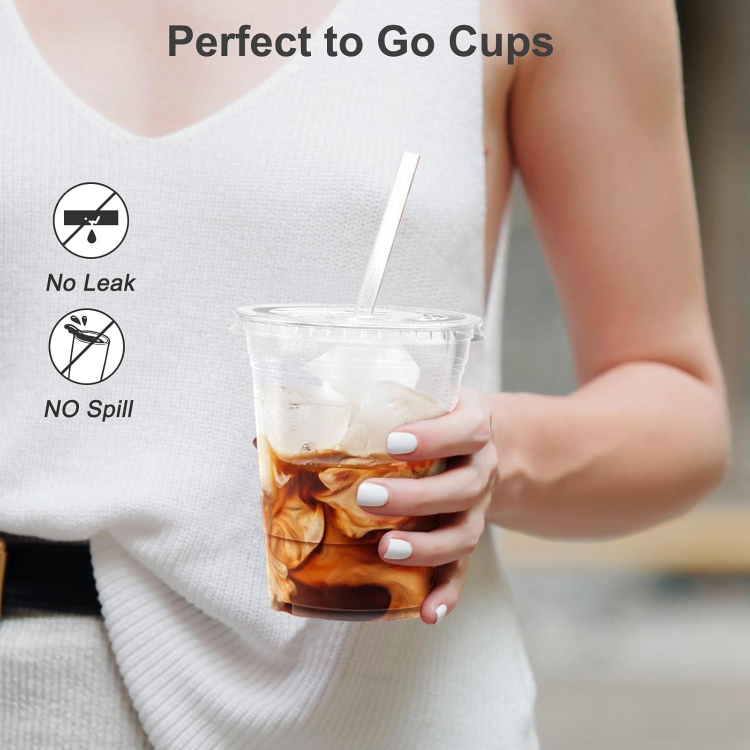 100 Pack - 16 oz Clear Plastic Cups with Lids, Sturdy & Food Safe Iced Coffee Cups with lids, Iced Coffee Cup, Disposable Cups Plastic Coffee Cups Smoothie Cups for Cold Drinks, Sip Lids