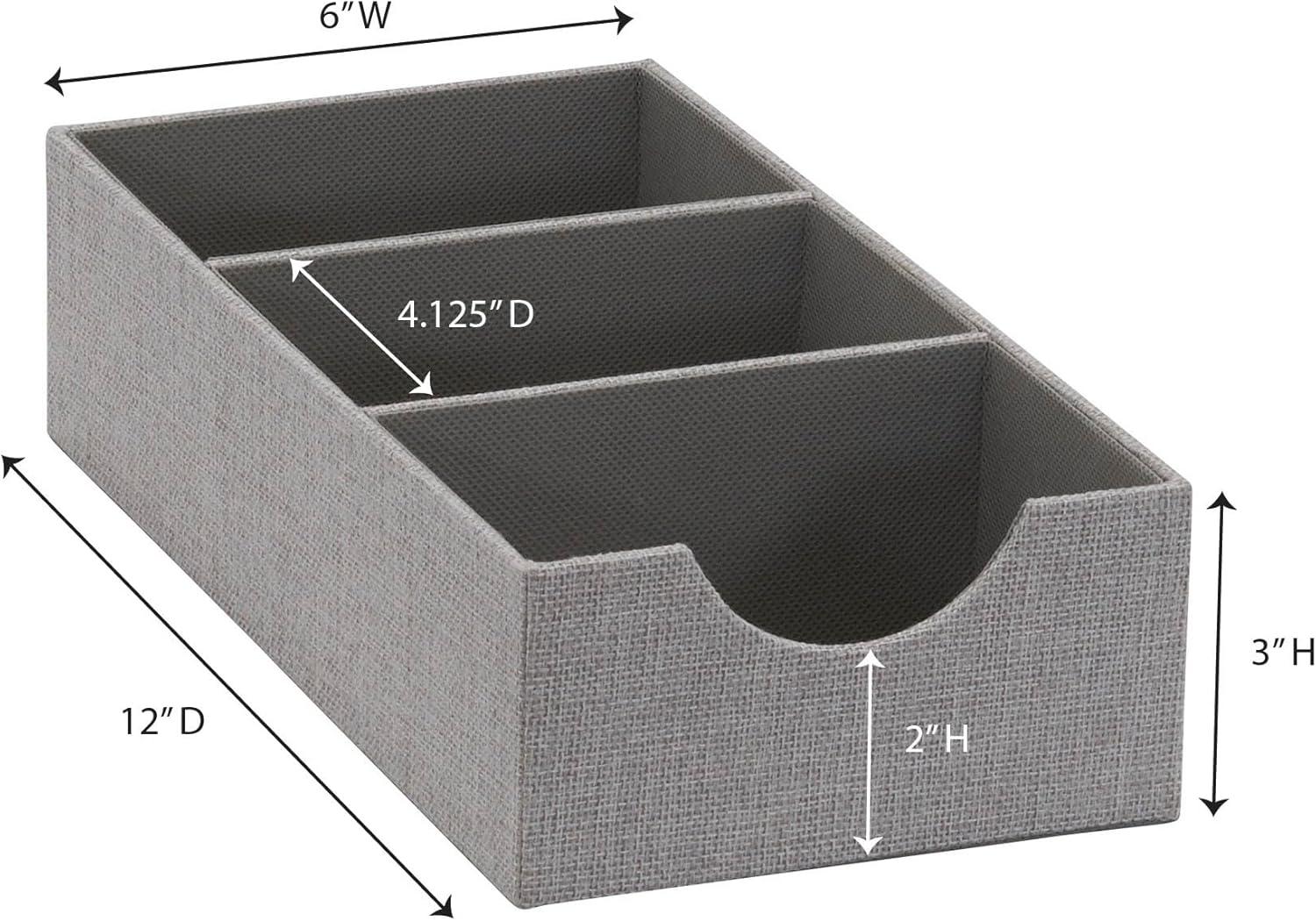Household Essentials Organizer Tray, Accessory Organizer, Sturdy Drawer Organizer with Fabric Covering and Three Compartments, Grey