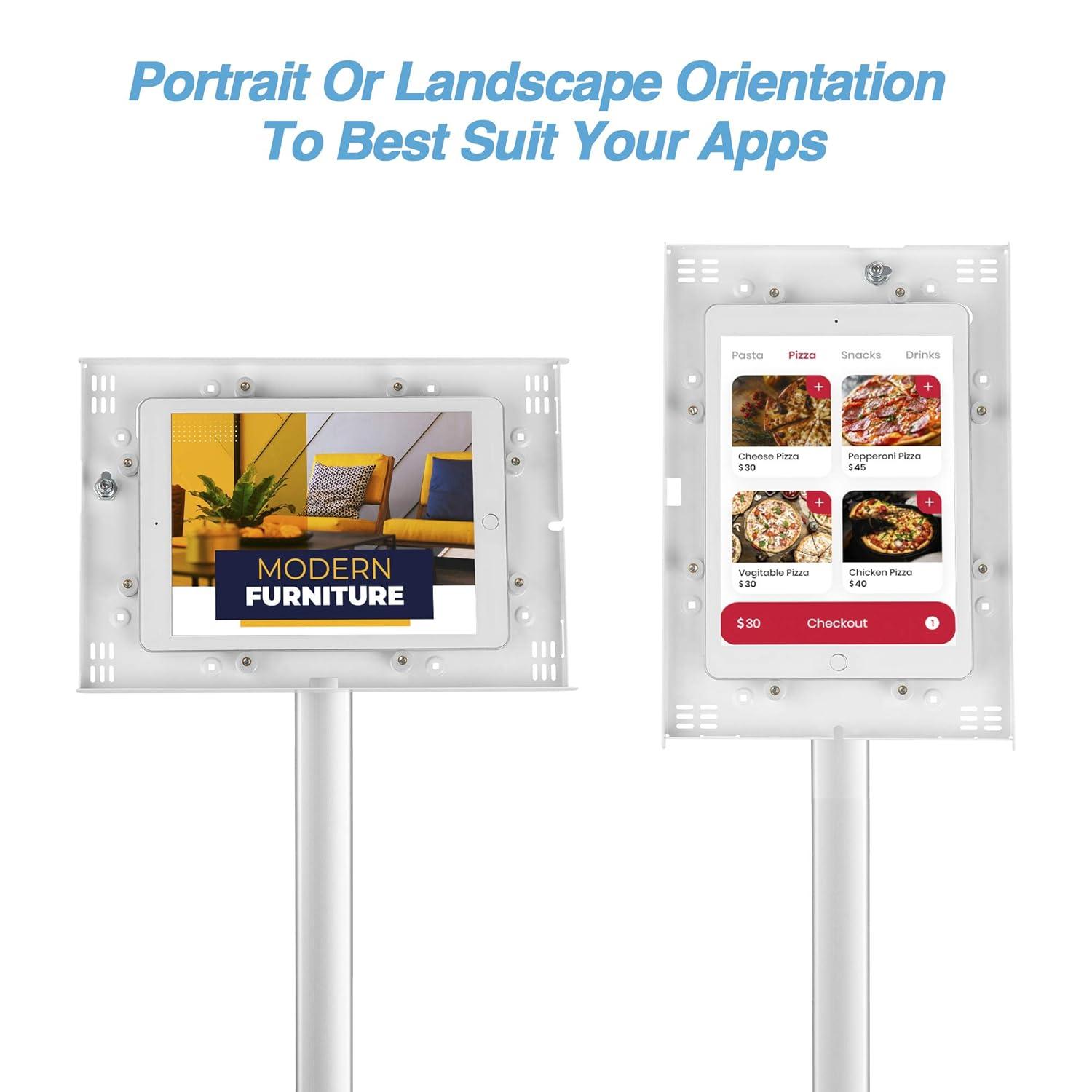 AVLT Height Adjustable Anti-Theft 10.5” Tablet Kiosk Floor Display Stand Compatible with iPad 9.7", 10.2", Pro 10.5", Air 10.5" (Gen 3), Samsung Galaxy Tab A 10.1" (2019) - White