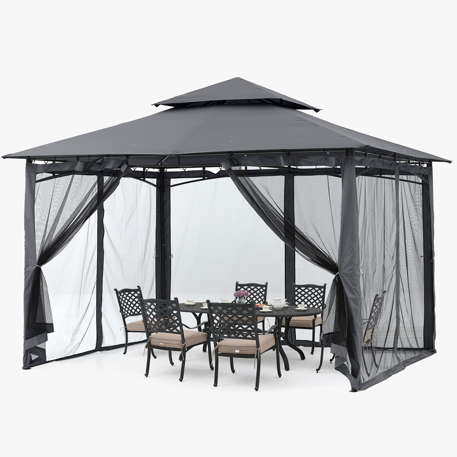 Dark Gray 10x12 Steel Frame Gazebo with Mosquito Netting