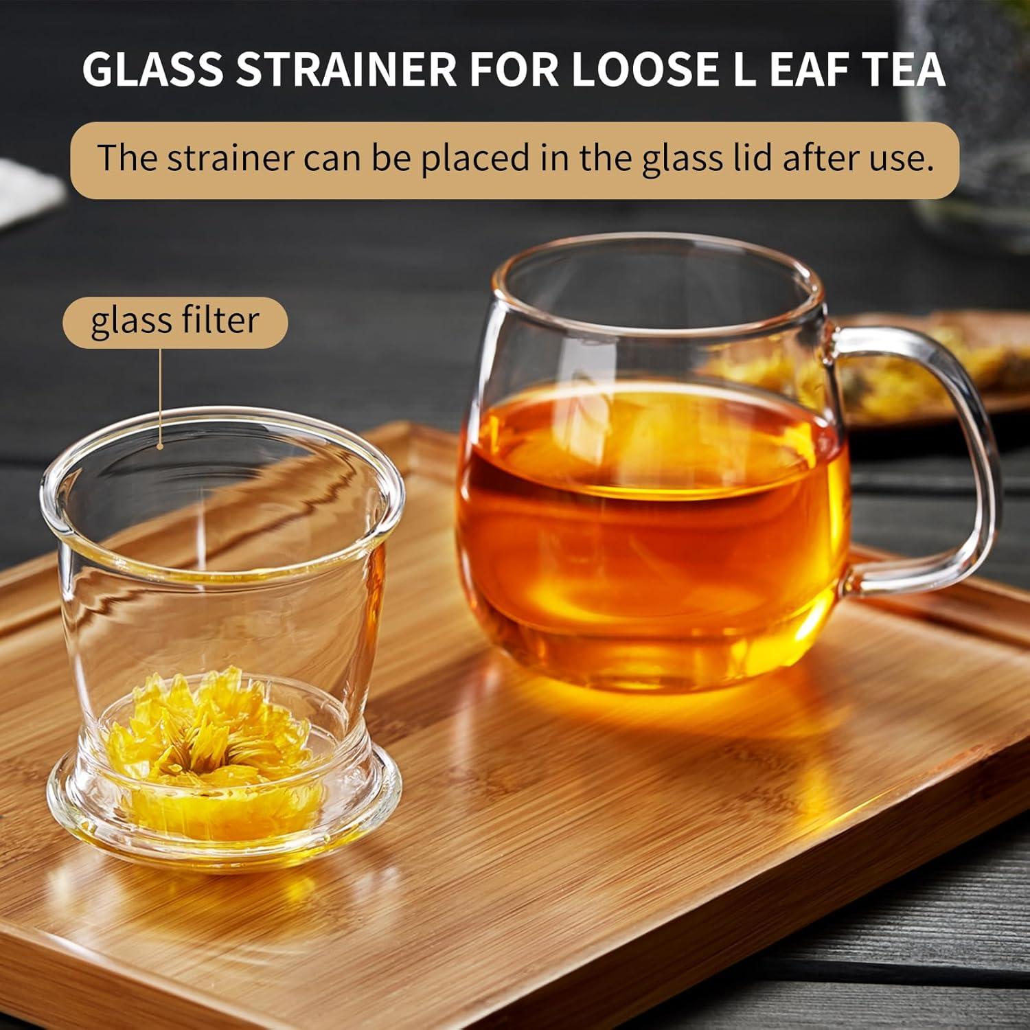 Large Clear Borosilicate Glass Tea Cup with Infuser and Lid, 17.6oz