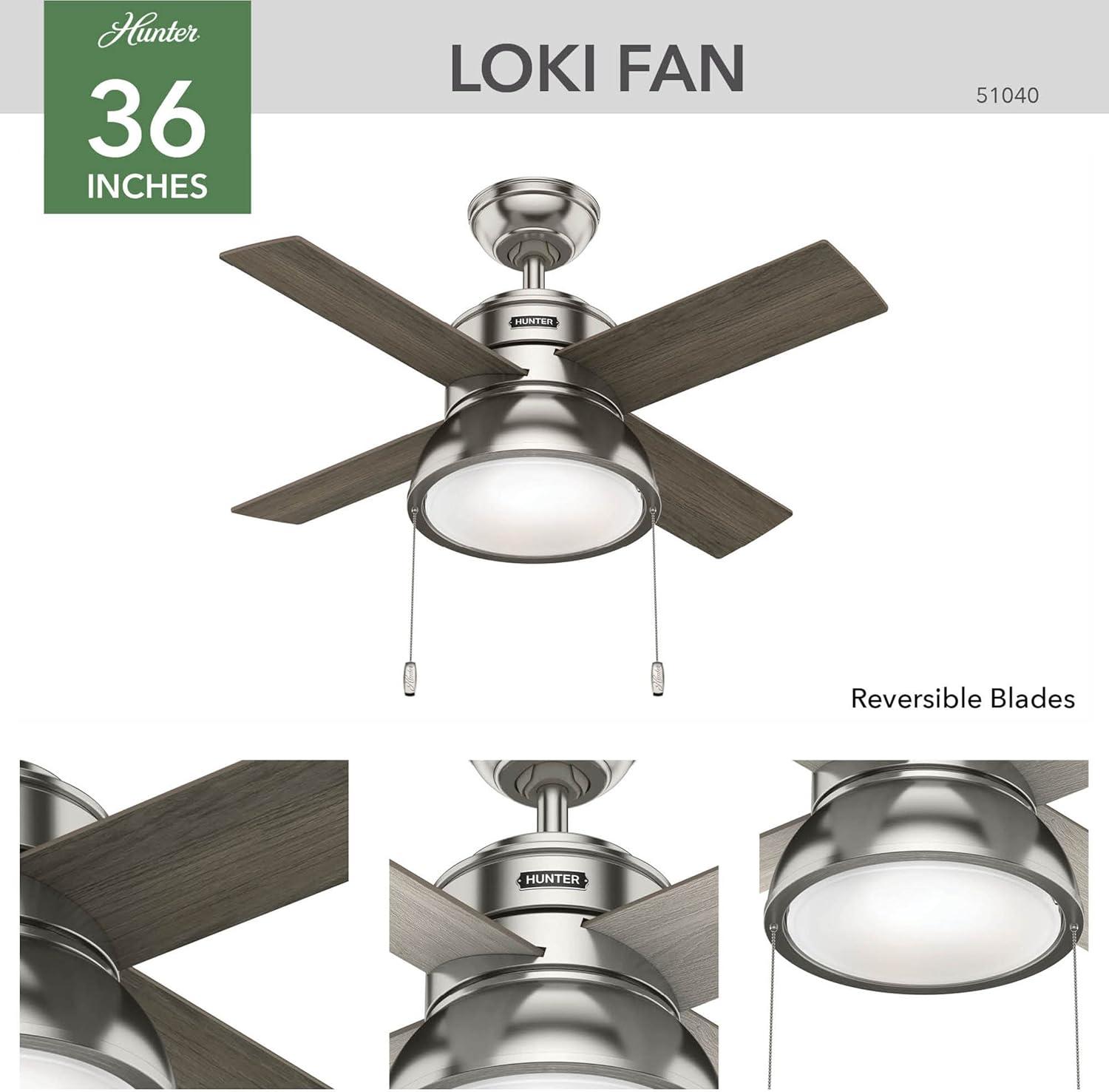 36" Loki 4 - Blade Standard Ceiling Fan with Light Kit Included