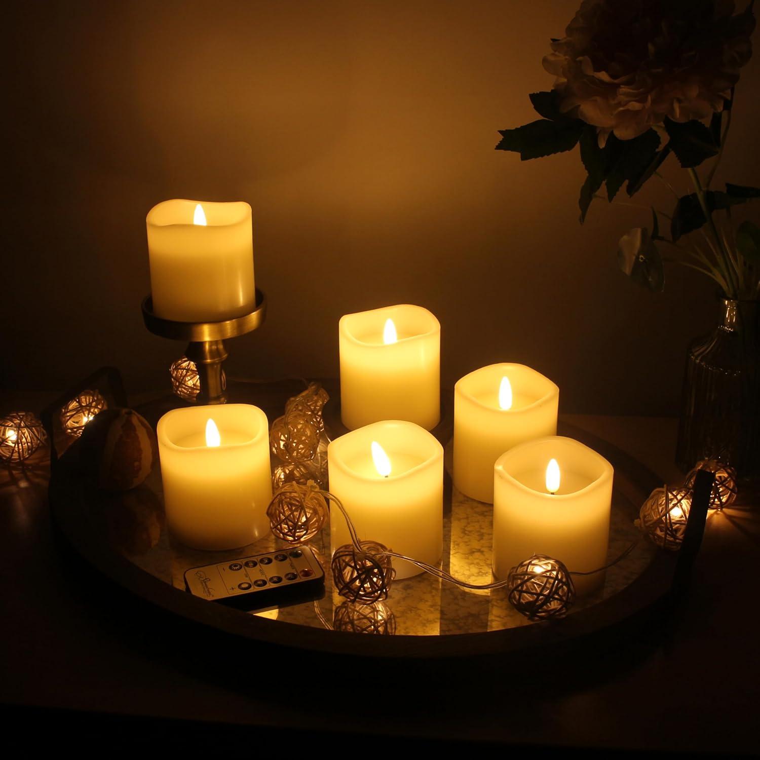 Ivory Wax Flameless LED Pillar Candles with Remote, Set of 6