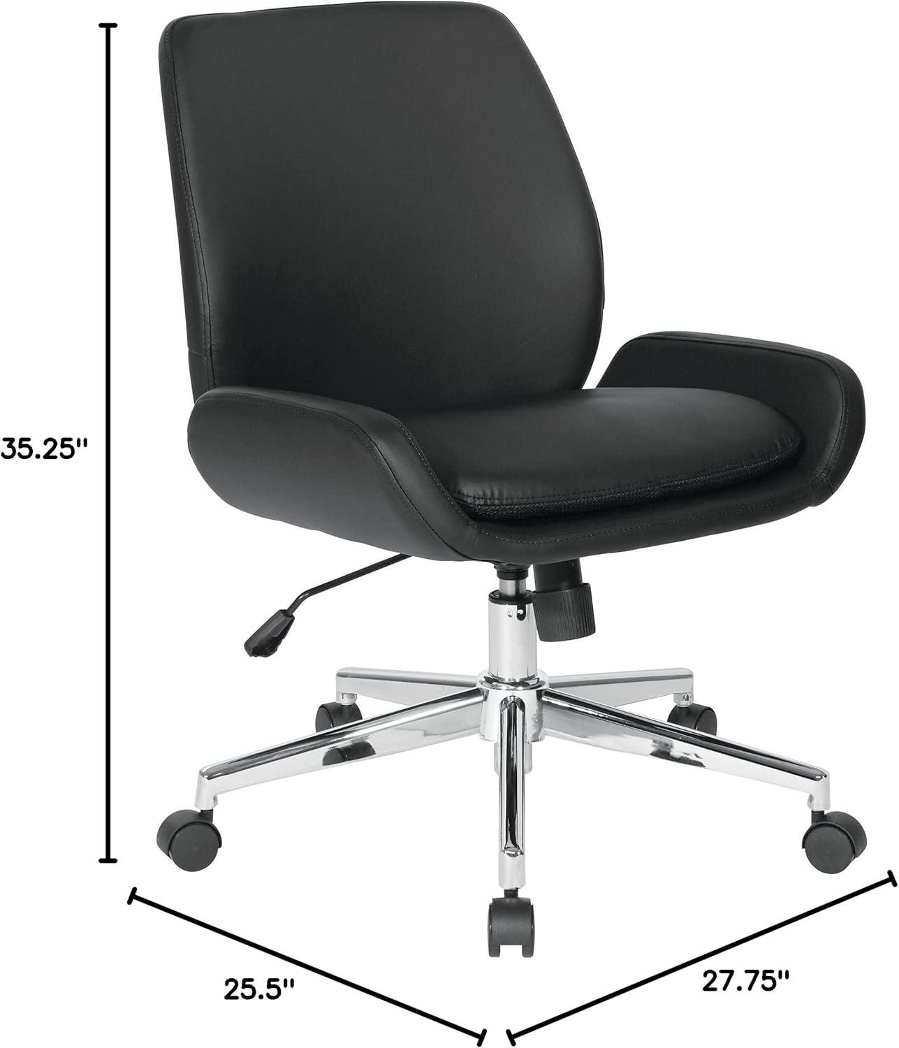 Office Star Products Black Faux Leather Chair with Chrome Finish Base