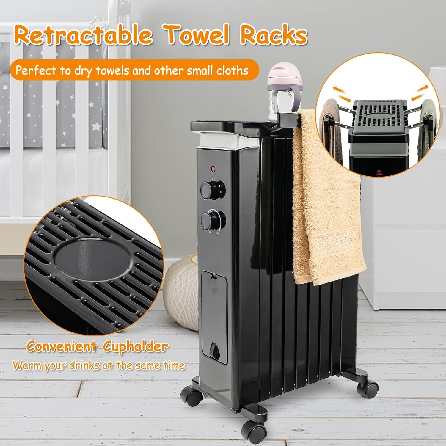 Resenkos Small Portable Room Heaters,Heater, Portable Heater,1500W Portable Oil Filled Radiator Heater with 3 Heat Settings-Black