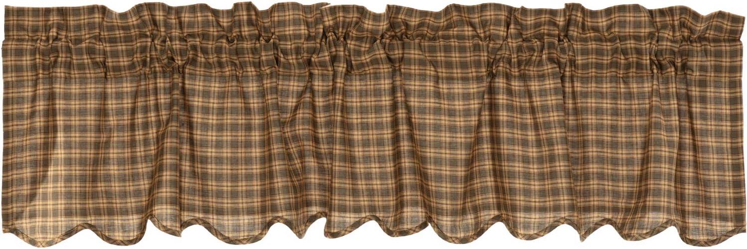 VHC Brands Ridge Plaid Cotton Rustic Kitchen Curtains Rod Pocket Hanging Loops 16x72 Valance, Cedar Green