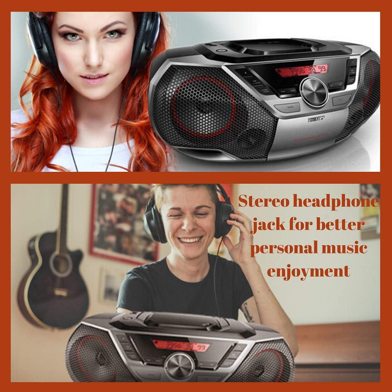 Black and Red Bluetooth Boombox with CD Player and USB