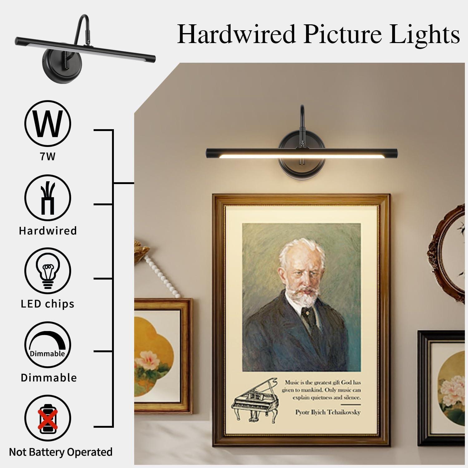 16.5" Black Dimmable Electric Wall Picture Light