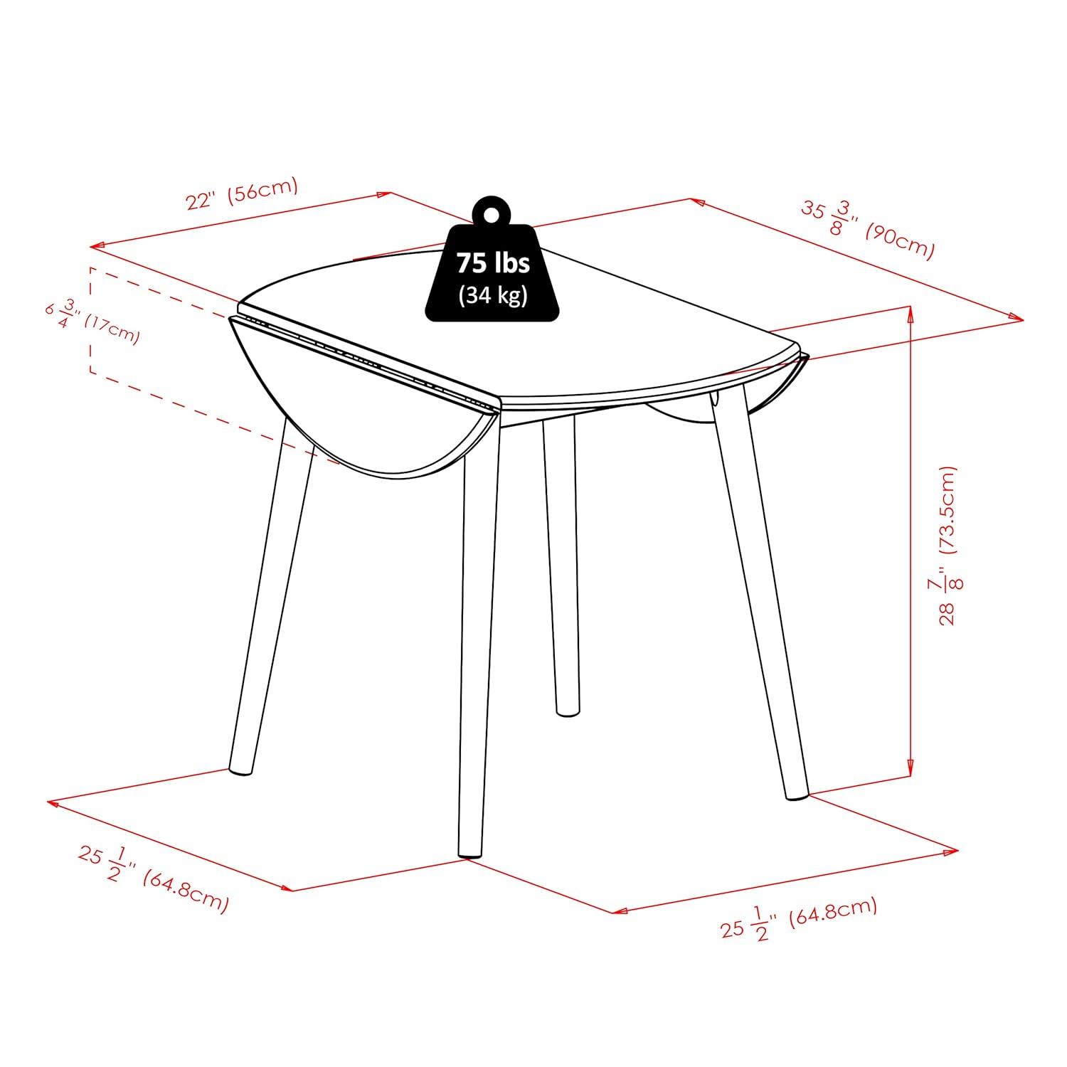36" Moreno Round Drop Leaf Dining Table Black - Winsome: Space-Saving, Seats 4