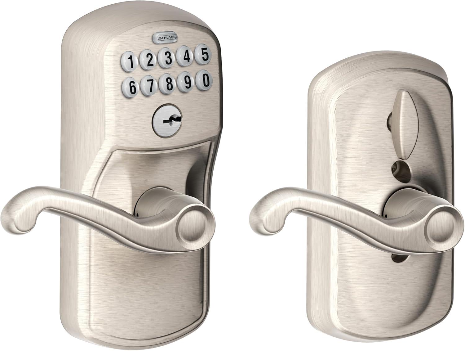 Satin Nickel Universal Keypad Door Lever with Flex-Lock