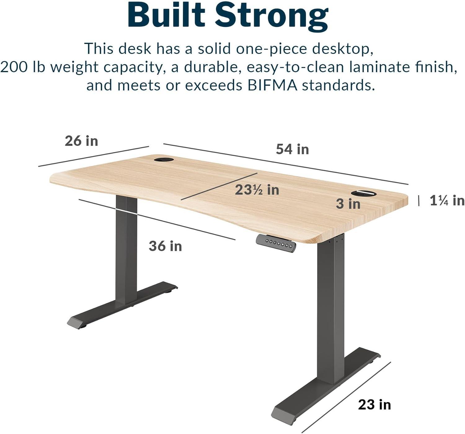 Vari 54” x 26" Ergonomic Height Adjustable Standing Desk Computer Table, Light Wood