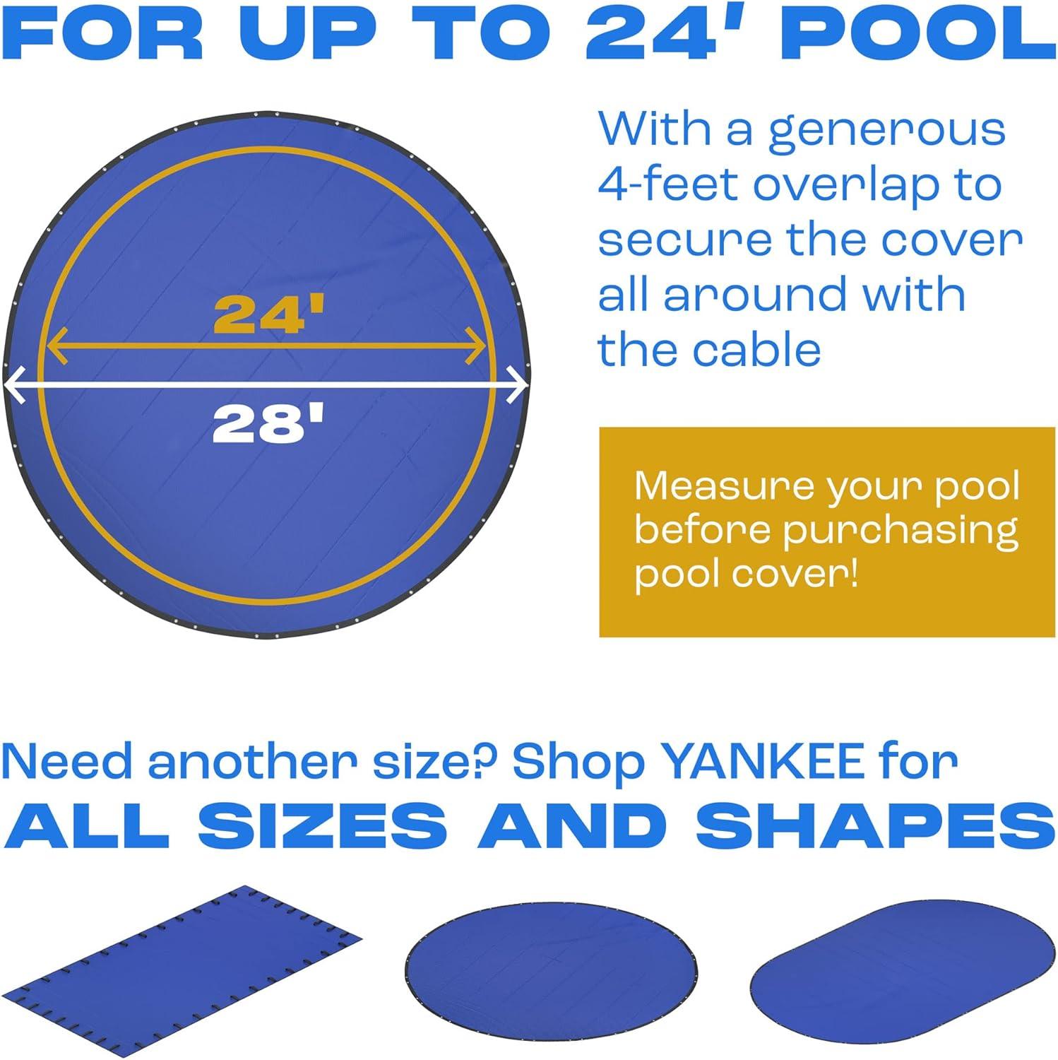 24ft Round Blue Above Ground Pool Cover with Steel Cable