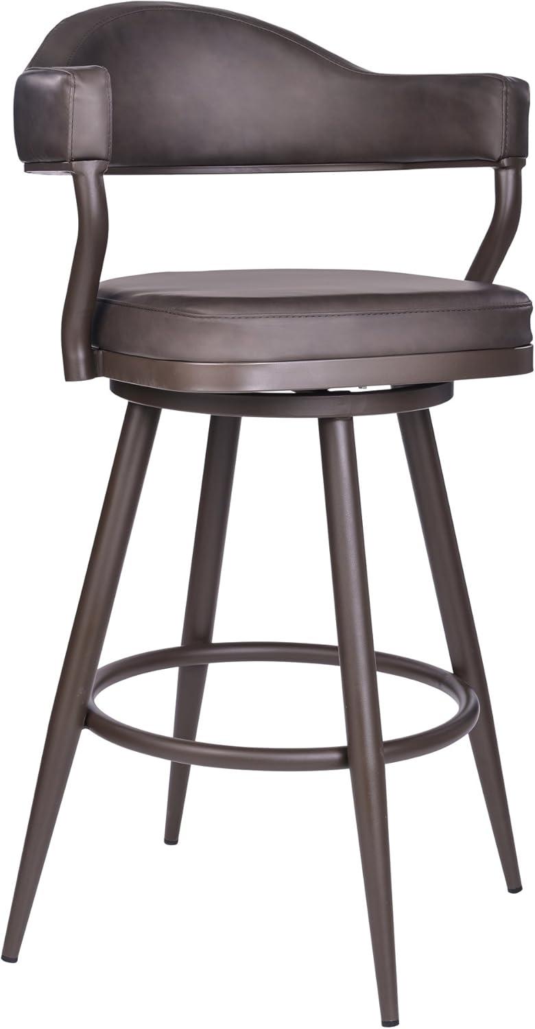 Armen Living Justin Modern 26" Faux Leather Swivel Counter Stool in Brown