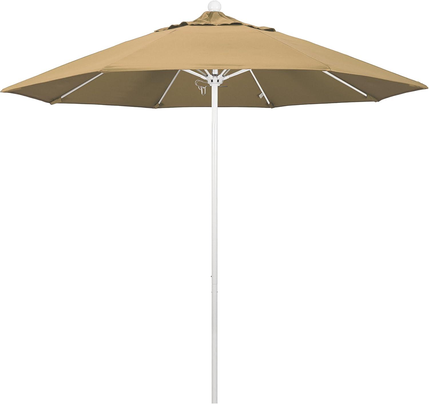 9 ft. Champagne Olefin Fabric White Aluminum Patio Umbrella