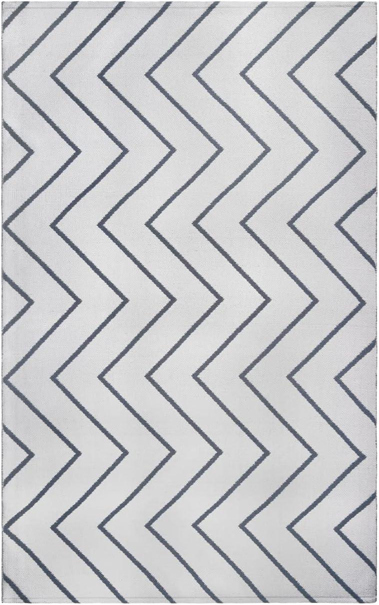 Ivory Zig-Zag Chevron Synthetic 6' x 9' Flatweave Rug