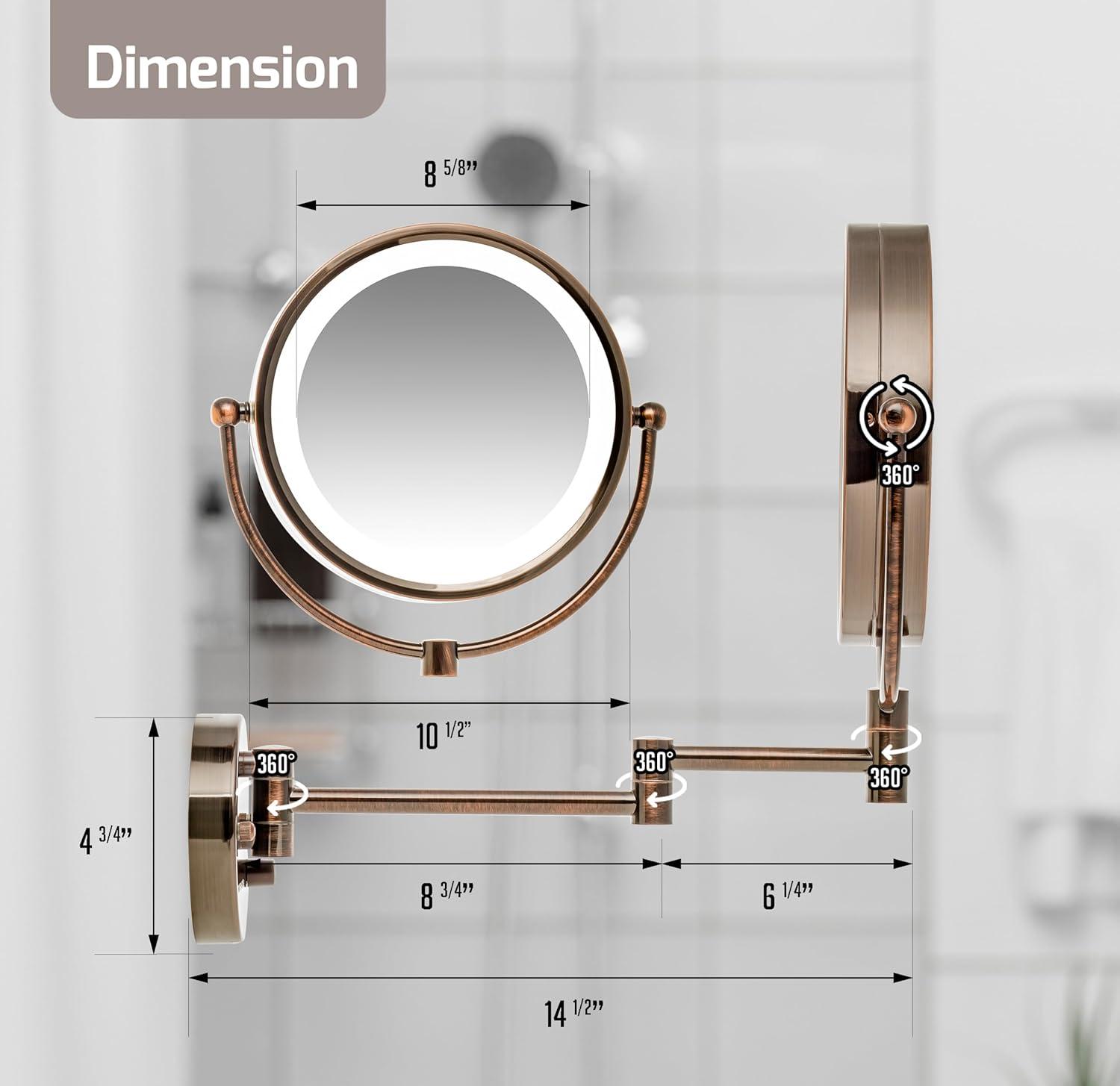 Ovente Wall Mounted Vanity Makeup Mirror 8.5 Inch with 7X Magnification and Natural LED Lights, Double-Sided with Hardwired Electrical Connection