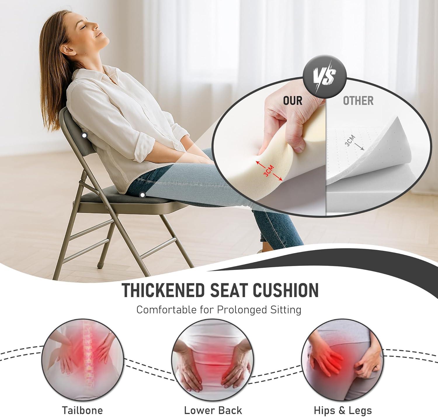 Folding Chairs with Padded Cushion and Back, 4pcs Potable Iron & PVC Durable Chairs for Indoor and Outdoor, School, Office and Garden Party, Gray