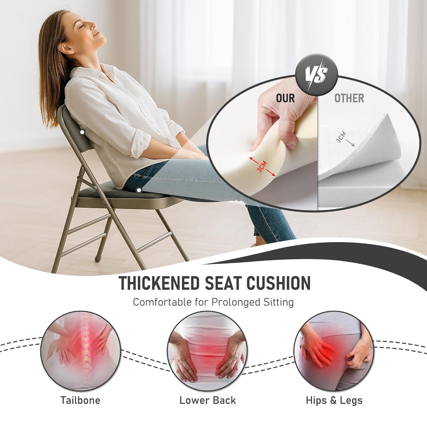 Folding Chairs with Padded Cushion and Back, 4pcs Potable Iron & PVC Durable Chairs for Indoor and Outdoor, School, Office and Garden Party, Gray