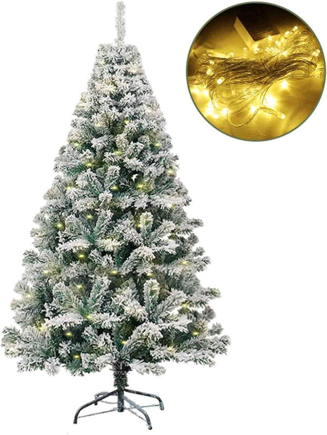 6 Ft Prelit Snow Flocked White Christmas Tree with Metal Base