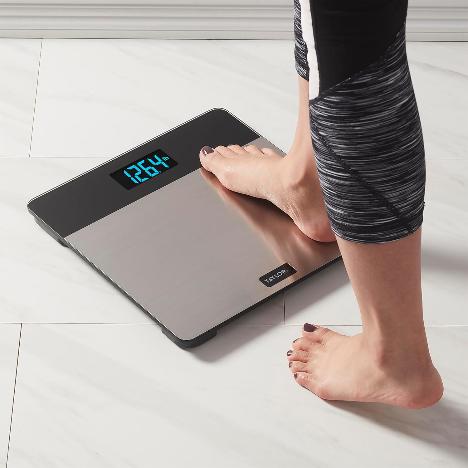 Taylor 12.2" x 12.2" LCD Body Weight Scale Battery Powered, FSA HSA Eligible, 400 lb Capacity, Stainless Steel