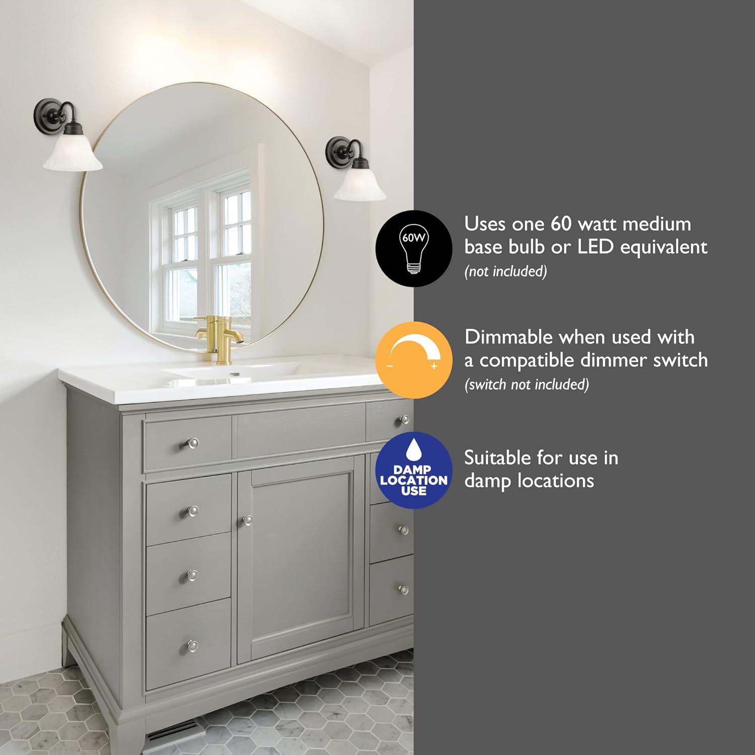 Design House Millbridge Traditional 1-Light Dimmable Wall Light w/ Alabaster Glass in Oil Rubbed Bronze