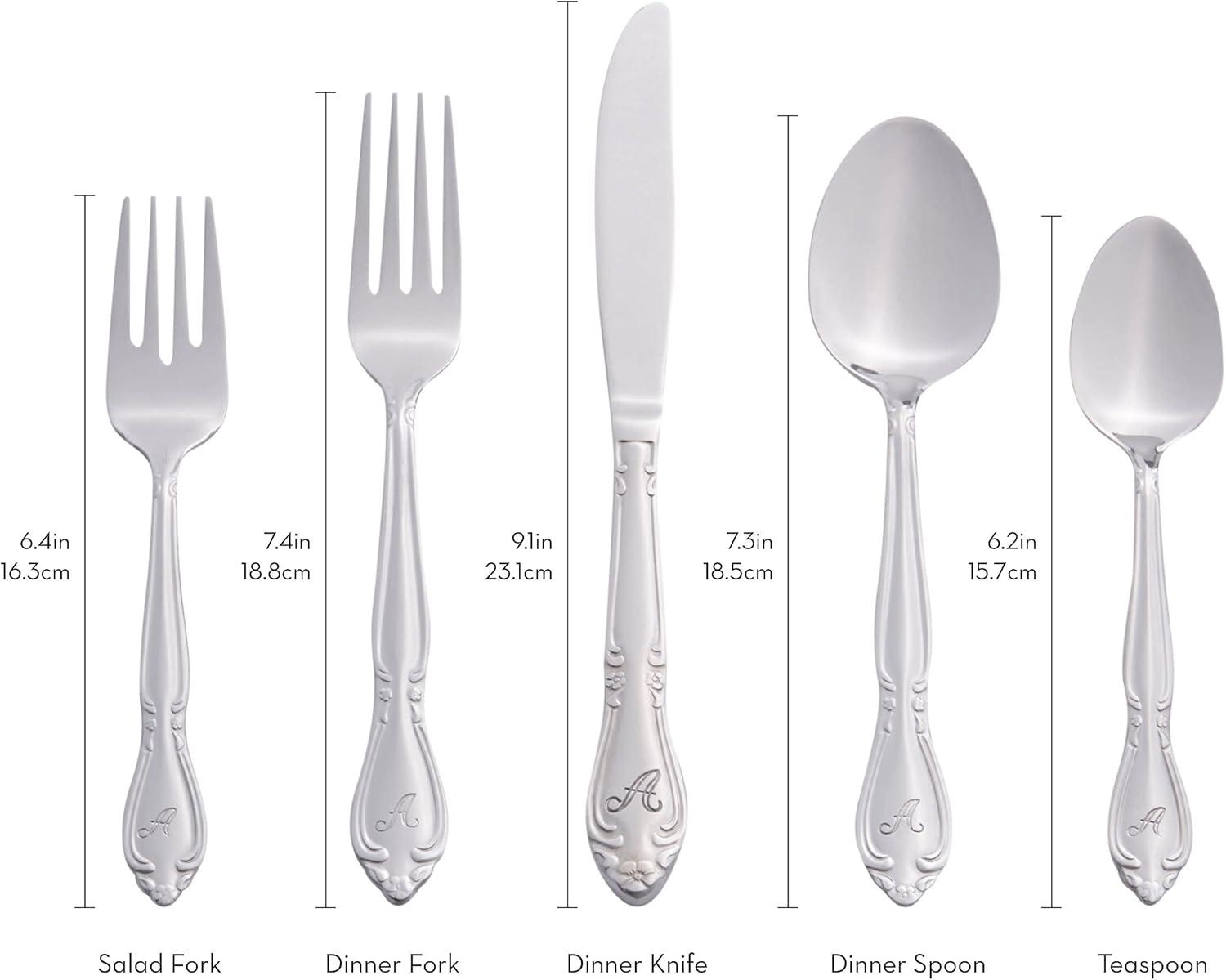 RiverRidge Home RiverRidge Rose Flatware 46-Piece Monogrammed Stainless Steel Silverware Set for 8