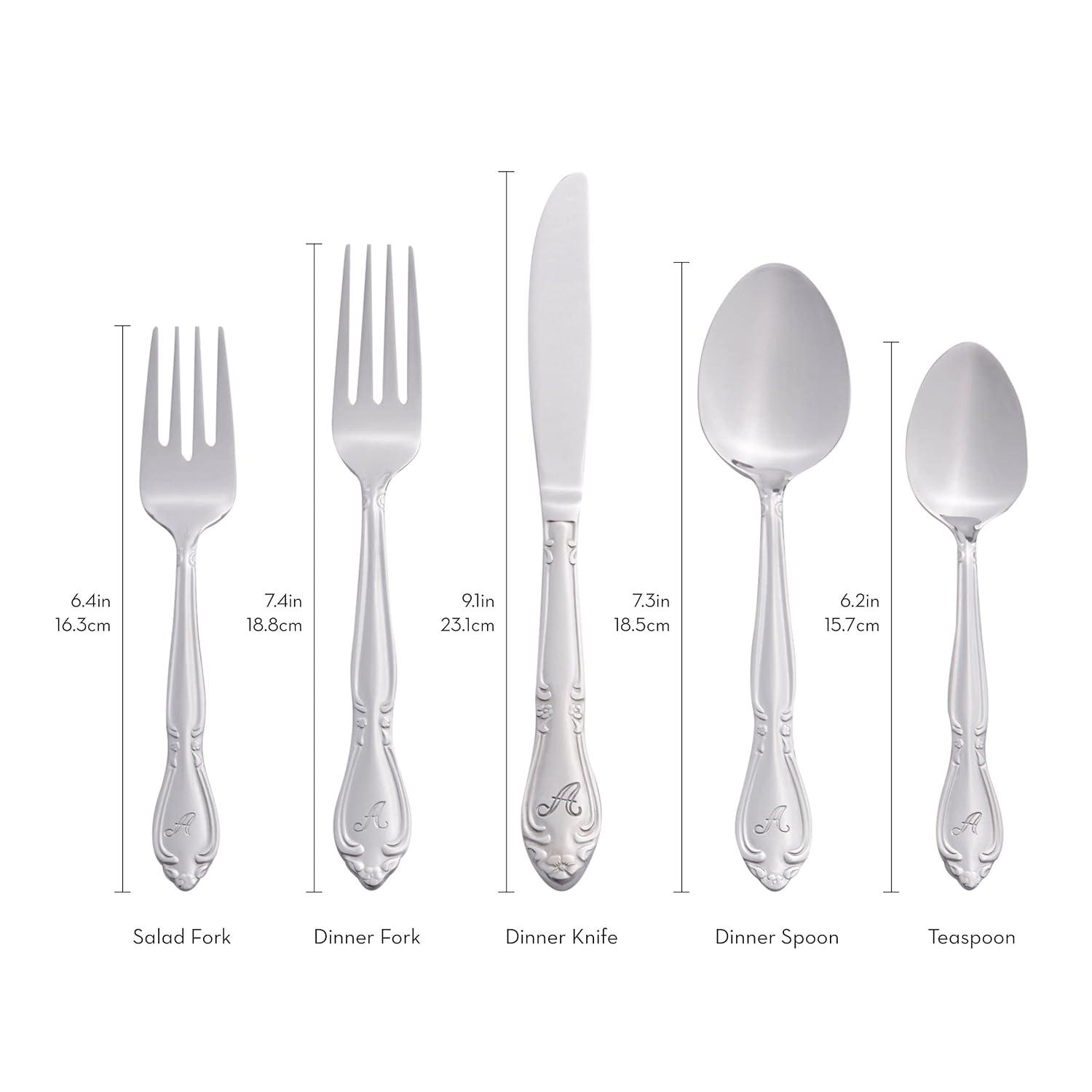 RiverRidge Rose Letter U 46 -Pieces Polished Traditional Flatware