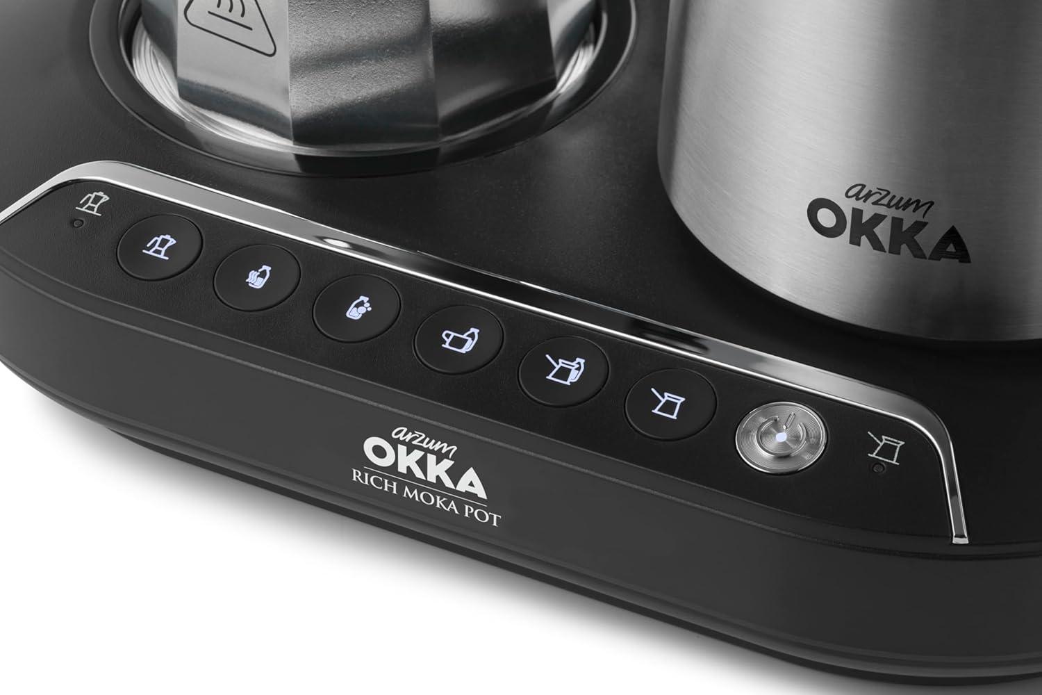 Arzum Okka Rich Moka Pot Turkish Coffee And Moka Maker, Velvetiser, Milk Frother, 5 Cups, Stainless Steel Cooking Pot, Chrome