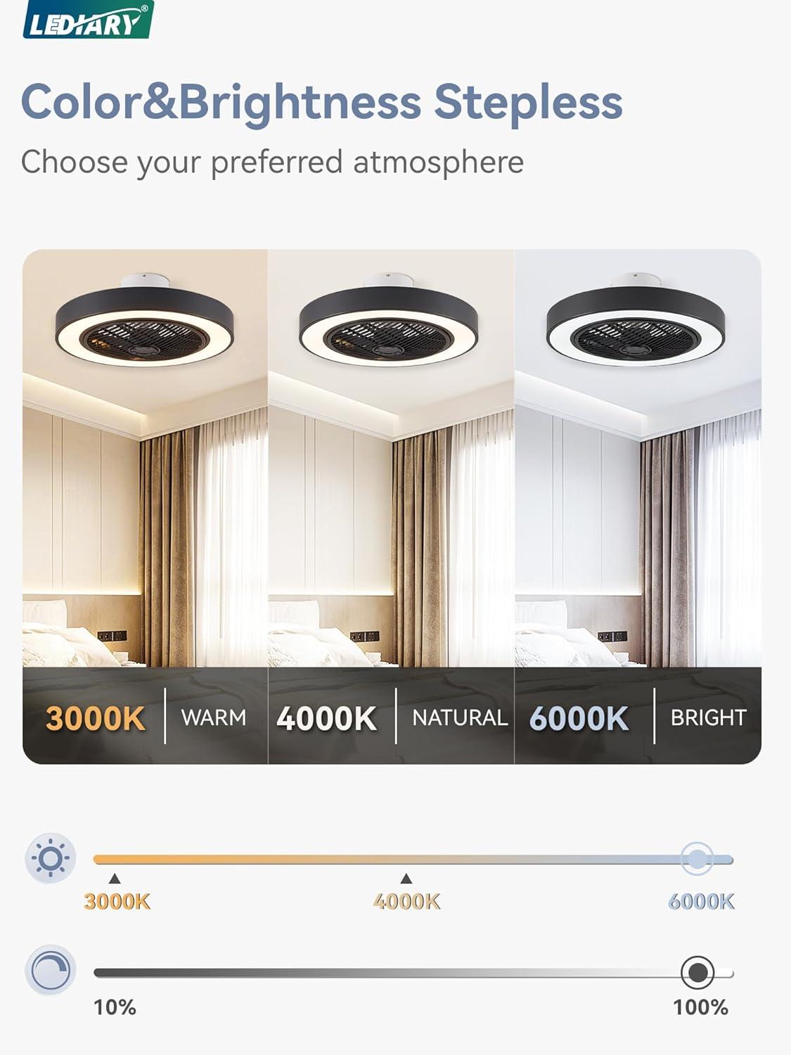 22 in. Indoor Black Modern Enclosed Low Profile Ceiling Fan with Light with Smart APP and Remote Control