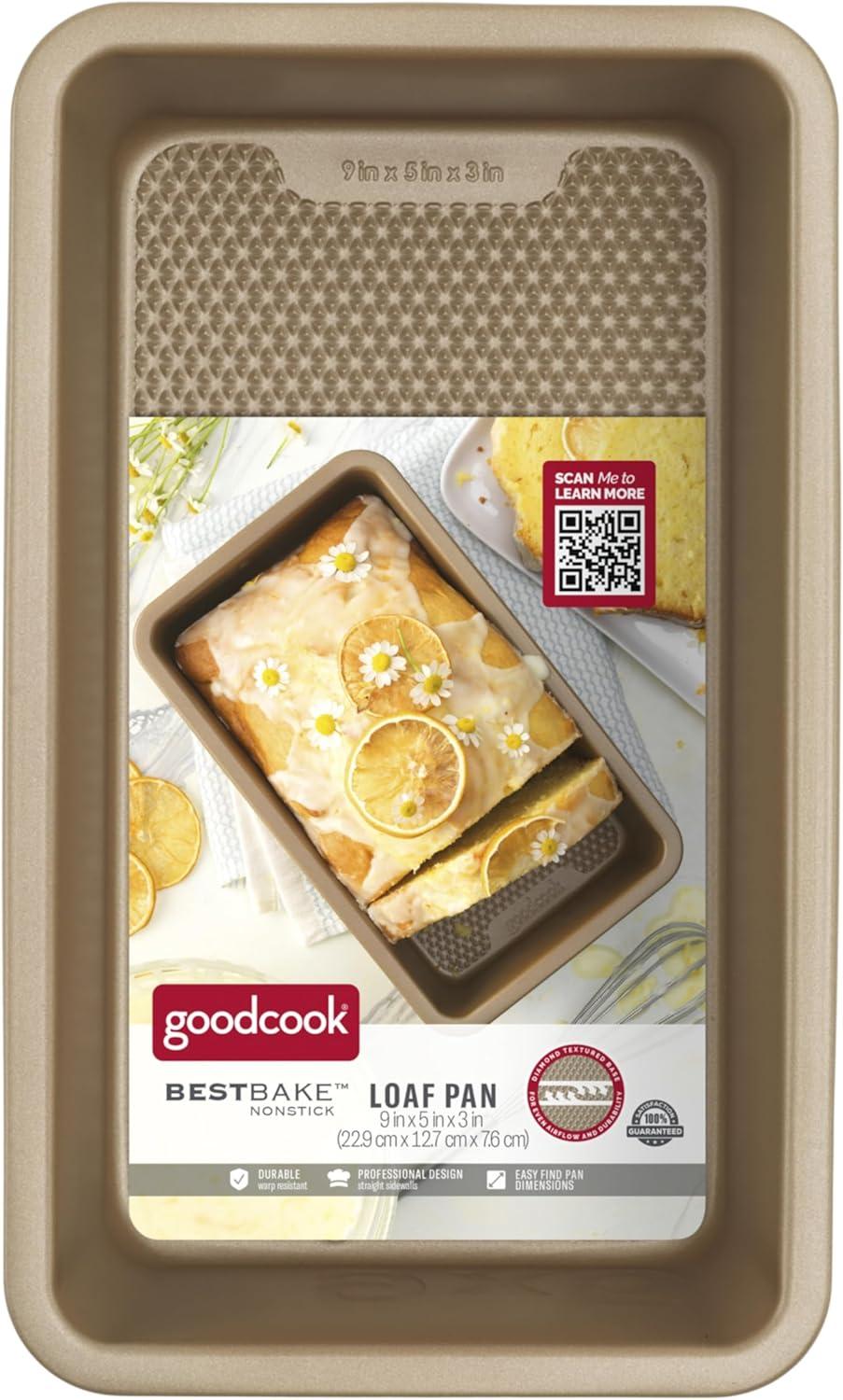 GoodCook BestBake Nonstick Textured Carbon Steel Loaf Pan, 9" x 5", Bronze