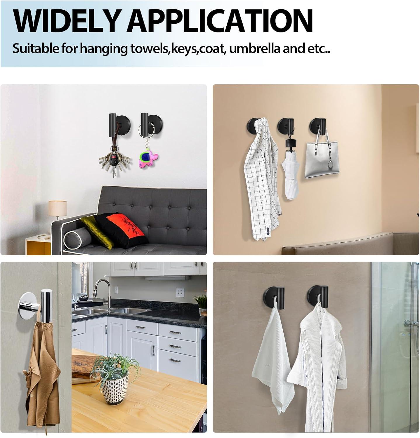 Bathroom Stainless Steel Towel Hooks Wall Mounted 4-Pack
