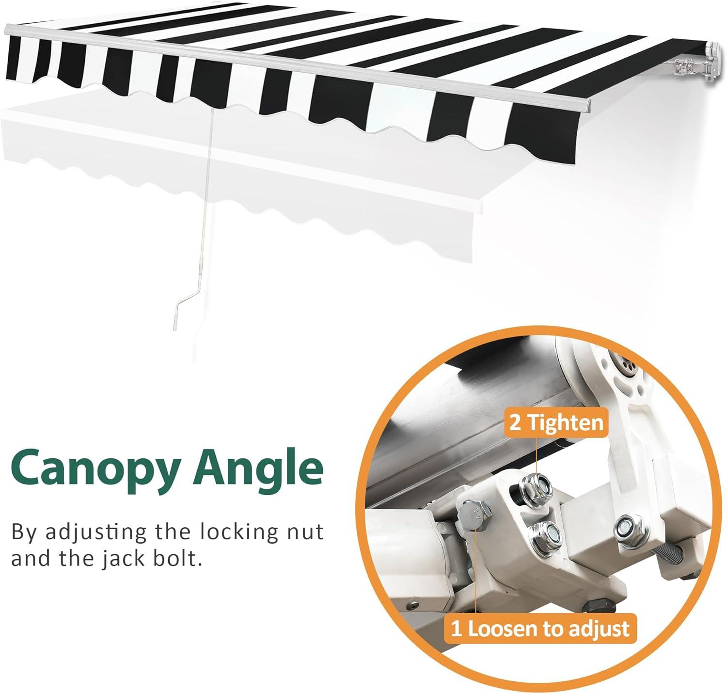 Large White and Black Striped Polyester Retractable Outdoor Canopy