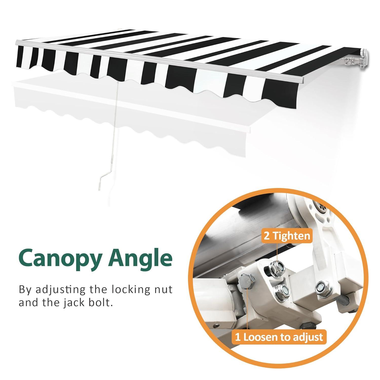 Large White and Black Striped Polyester Retractable Outdoor Canopy