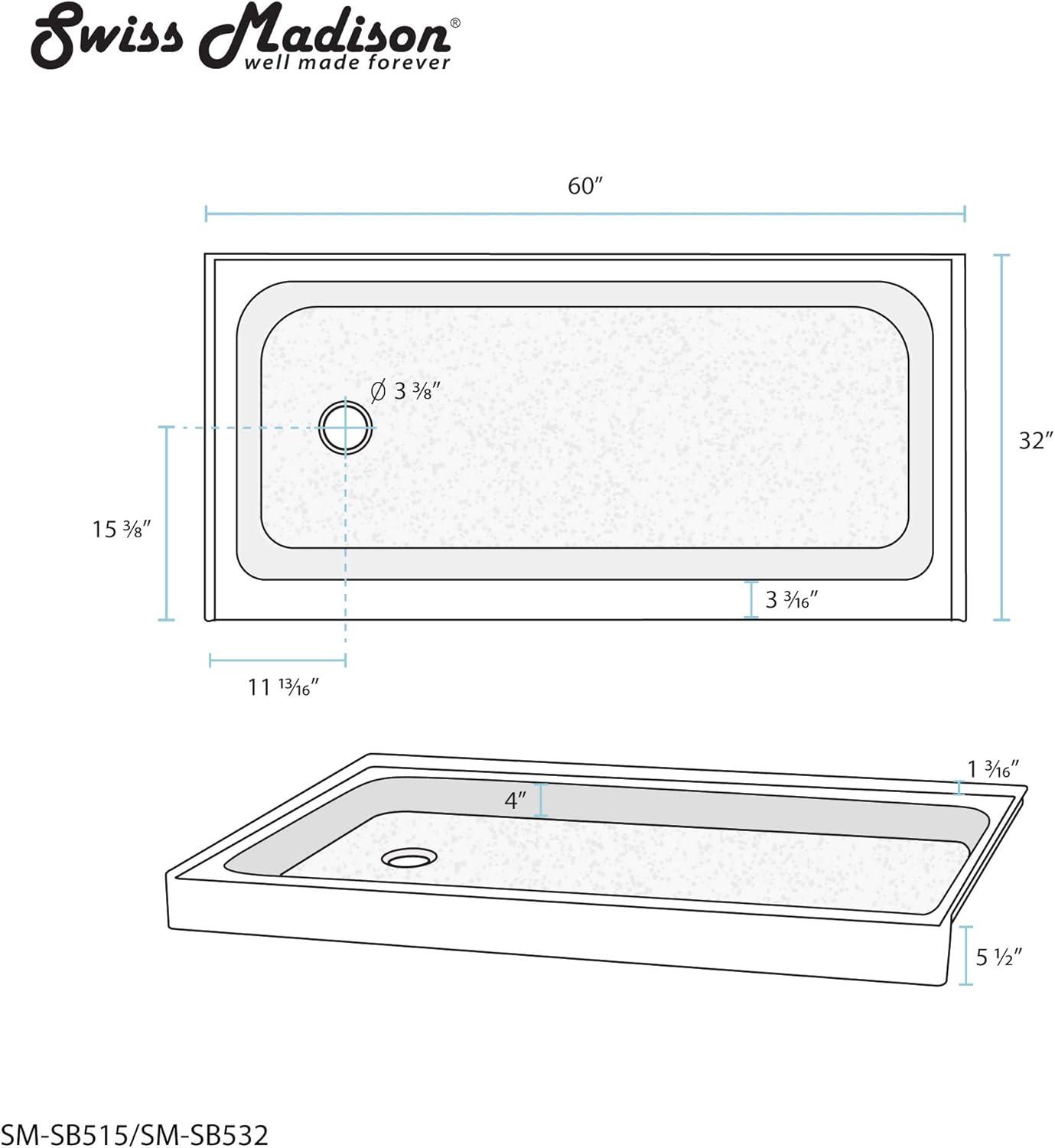 Voltaire 60" x 32" Single-Threshold, Shower Base