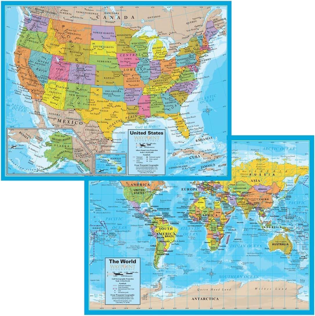 Waypoint Geographic World/USA Laminated Notebook Maps, 12 Count