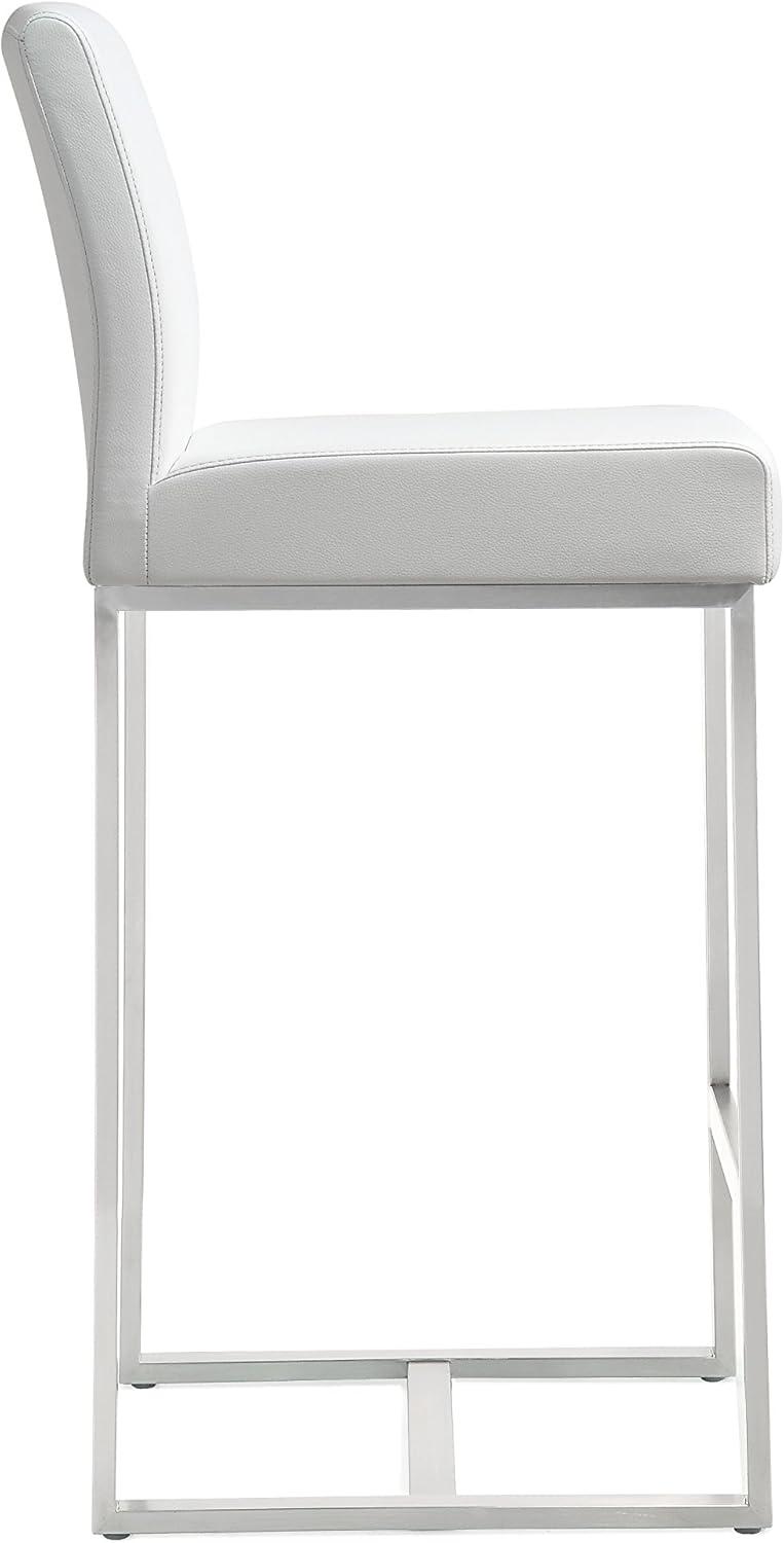 TOV Furniture Denmark White Vegan Leather Counter Stool with Silver Legs - Set of 2