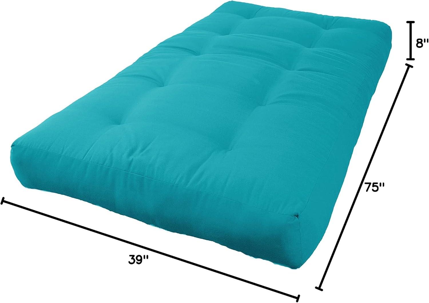 8 in. Renewal Twill Twin Size Futon Mattress, Aqua Blue