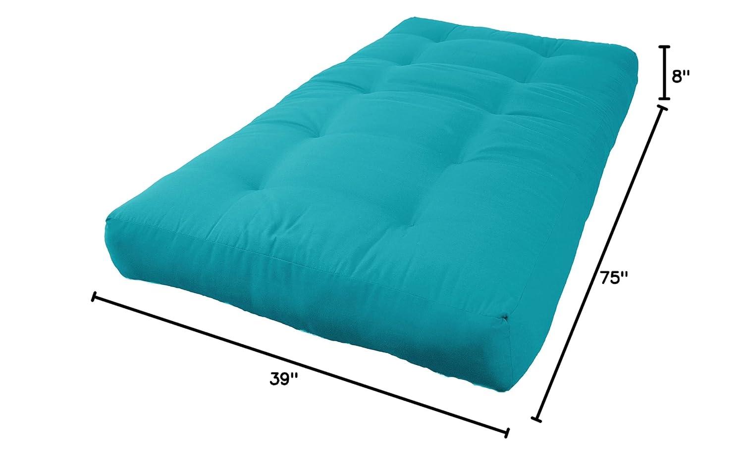 8 in. Renewal Twill Twin Size Futon Mattress, Aqua Blue