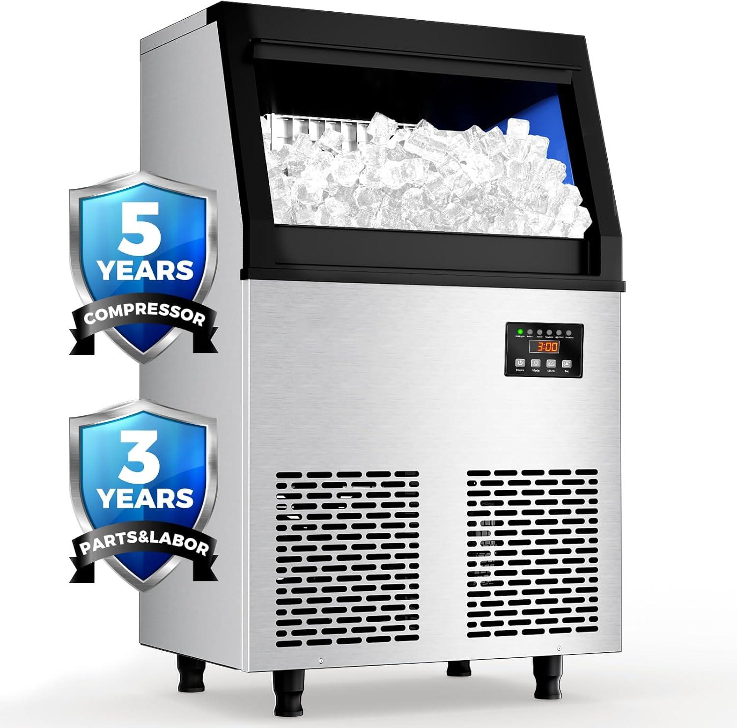 Coolski Coolski Commercial Ice Machine 200 Daily Production, Under Counter Ice Maker with Ice Bin LED Lighting, ETL Approved